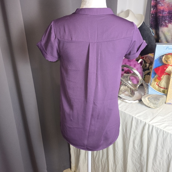 Simply Vera Vera Wang Petite XS Purple Blouse Top Short Sleeve Work Office - Picture 4 of 11